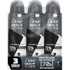 DOVE MEN Antitraspirante Spray 3 Pack Invisible Dry, con tecnologia idratante e 72 ore di protezione contro sudore, cattivo odore e irritazione 150 ml c/u