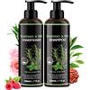 Generisch Set di shampoo, shampoo e balsamo, rosmarino, menta, anti-forfora, regolatore 'olio, per la crescita dei capelli