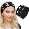 Xinjoduz 1 fascia elastica con occhielli, da donna, con occhielli, con fori, Y2K, stile punk, gotico, grunge, alla moda, larga, elastica, casual, per ragazze e donne (nero, 24 x 8,9 cm)