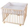 WALDIN box/recinto per bambini circa 100 x 100 cm, FAGGIO MASSELLO, regolabile in altezza, 2 modelli tra cui scegliere, naturale non trattato, colore tessile bianco/punti grigi