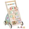 COSTWAY Carello Primi Passi in Legno per Bambini, Girello Montessori con Centro Attività, Ruote e Cestino Portaoggetti, Gioco Educativo per Bambini 12 + Mesi (Modello 5)