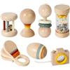 SunaOmni 7 pezzi/set sonaglio in legno per bambini sonaglio naturale organico per bambini con bastone della pioggia, campanello a mano, palla di sabbia e altro ancora, in legno Montessori per rag