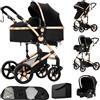 Dziranam Passeggino 3 in 1, chiusura rapida ad un clic con borsa mamma, Nero & Oro
