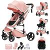 Mobayta Passeggino 3 in 1 pieghevole,sistema da viaggio completo.Ideale per neonati e bambini fino a 22kg lettino e accessori come gondola (H9 PINK, H9)