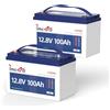 Timeusb Batteria al Litio 12V 100Ah LiFePO4,100A BMS,Fino a 15000 Cicli Profondi e Durata di 10 Anni,per Fotovoltaico Camper Solare Marina Off-grid(2 Confezioni)