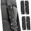 JDDRY Confezione da 4 coperture per cinture di sicurezza da donna, con strass, imbottiture per cinture di sicurezza auto, accessori universali per interni auto, adatte per auto/camion/SUV (nero, 4