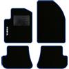 QUEMAR Tappetini Auto compatibili con Ford Fiesta MkV 5 serie 2002-2008/ Kit Tappeti Moquette e Gomma su Misura (Set 2 Anteriori + 2 Poster.)/Ricami e Colori Personalizzati (1 Ricamo, Bordo Blu)