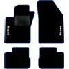 QUEMAR Kit Tappetini Auto compatibili/Sagoma Perfetta per ogni auto/Set Tappeti Moquette e Gomma su Misura (2 Anteriori + 2 Posteriori) / Personalizzati (2 Ricami, Bordo Blu)