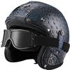 EBAYIN Casco vintage retrò Scooter Casco jet ciclomotore Casco mezzo casco in pelle 3/4 con visiera Casco aperto per uomo e donna Certificazione DOT ECE,C-M=(57~58cm)