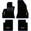 QUEMAR Tappetini Auto per 500L 2012-2022, Bordo Blu, 4 Ricami | Kit Tappeti Moquette e Gomma su Misura / Set 2 Anteriori + 2 Posteriori / Ricami e Colori Personalizzati / Antiscivolo
