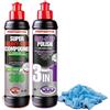 detailmate, set lucidatura composto da lucido Menzerna Medium Cut 3 in 1, 250 ml, HCC 300, cuscinetto per cera heavy/medium/soft, Endless Finish da, Control Cleaner da, panno in microfibra lucidante