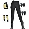 SHUOJIA Pantaloni da Moto da Donna, Aramide Pantaloni Da Moto Biker Jeans Protezione Motorcycle Pantaloni Rinforzato Slim Fit Armature Pants, 4 X Armature Rimovibili (Black-A,XXL)