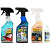 Ma-Fra Mafra, Kit Pulizia Trattamento Tessuti 3in1, Trattamento Plastiche 3in1 e Glass Cleaner - Incluso Finish Polish Professionale 125ml WagaPaint Extra Brillante per Carrozzeria