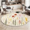 MIATCENRT Dipinti A Mano Tappeto Rotondo Salotto, Lavabile Stampa Fiori Di Campo Erba Tappeti Grande per Sala, Soggiorno, Non Pelucchi, Antimacchia, Facile da Pulire, Multicolore, 100cm