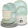 tectake® Set stoviglie 24 pezzi terracotta, servizio piatti 6 persone, set piatti moderni grandi, piccoli, fondi, ciotole, gres smaltato, design moderno, adatto lavastoviglie microonde - Menta