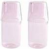 MINGZHE Set di 2 caraffe d'acqua da comodino con bicchiere per camera da letto, comodino, brocca d'acqua e set da notte, bottiglia per collutorio (479,1 ml, rosa)