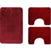 SaRani Set Tappeti Bagno Taris Tris Doccia Bidet Water Vari Colori Morbido Antiscivolo (Rosso)