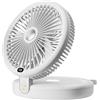 Sungive ventilatore da tavolo 2-in-1, 5 pale, 6 velocità, pieghevole, con gancio e cordino. Ricarica USB, 4000mAh, 15h autonomia, LED 3 livelli, oscillazione 120°, inclinazione 90°.(Bianco)