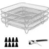 ZiStarlilife Accessori per friggitrice ad aria in acciaio inossidabile, 1 set di 3 ripiani con pinze, vassoio impilabile in acciaio inox per disidratare, cuocere e arrostire, accessorio da cucina antiaderente per