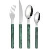 Royal Shang Youpin Retro Stile Cinese PP Maniglia Da Cucina in Acciaio Inox Argenteria Da Tavola Posate Set Di Posate Coltello Da Bistecca Forchetta Cucchiaio Cucchiaino (Verde scuro,4 pezzi)