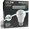 Eurocali 30x Lampadine LED E27 10.5W Opaca 1055 lumen - Forma: Goccia A60 - Luce Bianco Freddo 6500K - Fascio Luminoso 200°