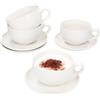 MamboCat Set di 4 tazze da cappuccino con piattini, 4 tazze bombate da 200 ml e 4 piattini in gres per 4 persone, colore bianco crema, set di tazze semplici per colazione e caffè