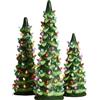 HEBEOT Albero di Natale pre-illuminato con timer automatico, luci a LED ad alta efficienza energetica, finitura effetto ceramica, decorazione vintage per feste da tavolo o mensola (set)