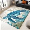 UUZEAI Tappeto lavabile a tema marino per soggiorno, tappeto antiscivolo con stampa di tartaruga, corallo e stelle marine, per camera da letto e cucina, 120x240cm