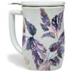 Tea Forte Tazza Fiore in ceramica con manico, cestello e coperchio in acciaio inox rimovibile, infusore da 400 ml, lavabile in lavastoviglie e adatta al microonde, Demoiselle