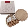 Eldtec Tagliere rotondo per formaggio con set di 4 coltelli, tagliere in legno di gomma con 4 coltelli in acciaio inox per formaggio, frutta, verdura e carne, set di piatti per formaggi, ideale per