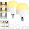 Psatfito Lampadina ricaricabile con timer e telecomando, lampadine a batteria dimmerabili con base magnetica, lampadina LED di ricarica E14, lampade non cablate con 3 temperature di colore, 2 Pezzis