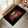 Generic Teschio Messicano Zerbino Ingresso Interno 45 X 75 Cm, Zerbino Entrata Ingresso Con Fondo Antiscivolo Tpr, Lavabile In Lavatrice Tappeto Ingresso Per Casa O Ufficio, Nero Fiore Rosa