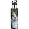 Mexpekil Borraccia termica da 590 ml, con motivo gatto dipinto a olio, in acciaio inox, con cannuccia, bottiglia sportiva a tenuta stagna, per palestra, viaggi, allenamenti
