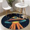 Generic Tappeti Rotondo Antiscivolo 120 cm, Lavabile Tappeto Con Stampa Morbido Pelo Corto Cartone Animato Stelle Cielo Notturno Per Camera Da Letto Sala Da Pranzo Cameretta Dei Bambini, Arancione Nero