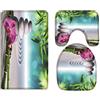 A.Monamour Set Tappeti Bagno 3 Pezzi Completo Meditazione Yoga Zen Piante Verdi Fiori Di Orchidea Rocce Pietre Antiscivolo Morbidi Assorbente Lavabile Tappetini per Il Bagno WC Bidet