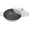 GXSFLG Padella in acciaio inox, 36 cm, con coperchio in vetro temperato, versatile come padella, padella o wok, con struttura antiaderente a nido d'ape, adatta a induzione, antigraffio, per tutti i