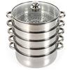 soudesileim Cuocere a vapore da 30 cm, a 5 strati, in acciaio inox, pentola a vapore con coperchio in vetro per casa, grande capacità per cuocere a vapore contemporaneamente, per zuppe, pasta, pesce (26 x 42 cm)