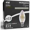 Eurocali 15x Lampadine LED filament E14 4W Trasparente (400lm pari ad alogena 35W) Candela Caldo 3000K - Fascio Luminoso 300°