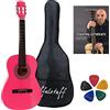 Yukawa Pack Chitarra Classica Yukawa in Legno - Pensato per il Primo Approccio allo Strumento, con Borsa, Libro Diventare Chitarrista e 5 plettri in ABS in Omaggio (86cm, Color Rosa)