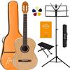 ffalstaff Chitarra Classica Elettrificata ffalstaff con Tastiera e Ponte in Palissandro, Equalizzatore a 5 Bande, Poggiapiedi, Leggio Richiudibile, Borsa Colorata, Il Metodo Bona Ed. Salatino e 5 Plettri
