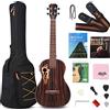 MUSOO Ukulele baritono in legno nero, 76,2 cm, con preamplificatore integrato e equalizzatore di accordatura, plettri, corde di nylon di ricambio, borsa inclusa
