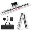 COSTWAY Tastiera Elettronica 88 Tasti Illuminati, Pianoforte Digitale Pieghevole Portatile con Custodia, Sustain Pedali, Modalità di Insegnamento, MP3/USB/MIDI/Bluetooth (Bianco)
