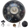 BQWJJCP Handpan da 22 pollici a 9 note, strumento a percussione in re minore 432 Hz, performance musicale mandala, strumento musicale curativo fatto a mano, regalo nero