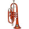 IMI Strumento musicale indiano tromba cornetta 3 valvole, passo in Sib, qualità premium con bocchino e custodia per il trasporto, arancione argento