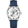 Hamilton Orologio Jazzmaster Open Heart 42 mm, quadrante argento, cinturino in pelle blu (modello: H32705651), Argento, classico