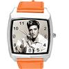 TAPORT Orologio quadrato in pelle arancione per i fan del rock and roll E4, Arancione, Cinturino