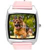 Taport® Orologio al quarzo con cinturino in pelle rosa con pastore tedesco