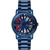 MASTOP Orologio da polso da uomo, creativo, girevole, 3D, con ruota di auto, design a cubo di bordo, elegante orologio da polso al quarzo con cinturino in acciaio inox, regalo per gli appassionati, blu