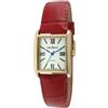 Peugeot Orologio da donna in pelle placcata oro 14 K con numeri romani, Rosso, Orologio da donna con serbatoio