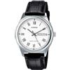 Casio Orologio da polso da uomo al quarzo classico cinturino in pelle nero cassa in ottone display analogico bianco - MTP-V006L-7B